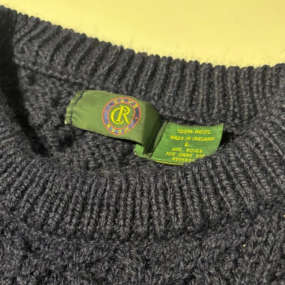 Vintage Ireland Irish wool Club Room navy blue fisherman knit sweater Large - Picture 3 of 5